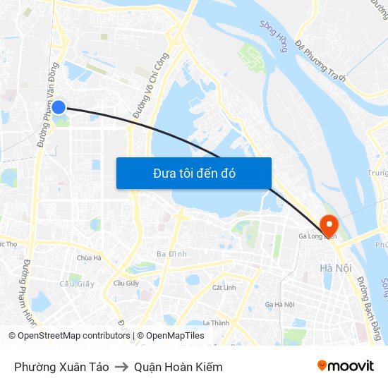 Phường Xuân Tảo to Quận Hoàn Kiếm map