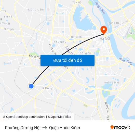 Phường Dương Nội to Quận Hoàn Kiếm map