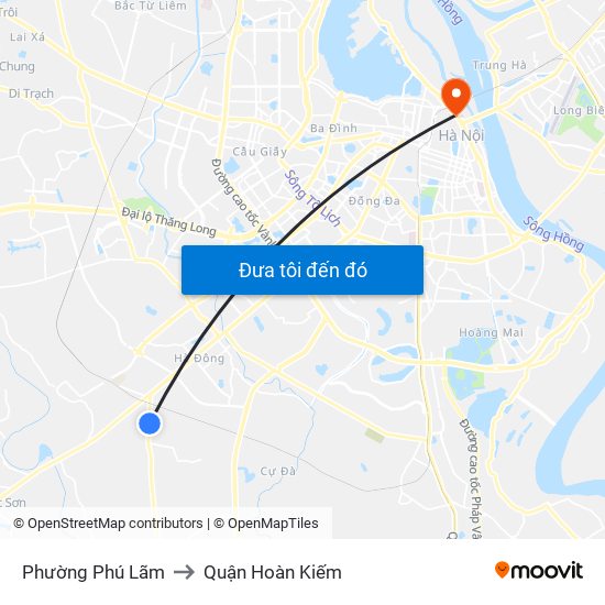 Phường Phú Lãm to Quận Hoàn Kiếm map