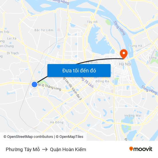 Phường Tây Mỗ to Quận Hoàn Kiếm map