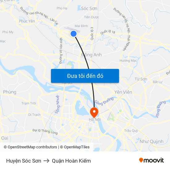 Huyện Sóc Sơn to Quận Hoàn Kiếm map