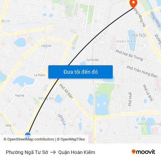 Phường Ngã Tư Sở to Quận Hoàn Kiếm map