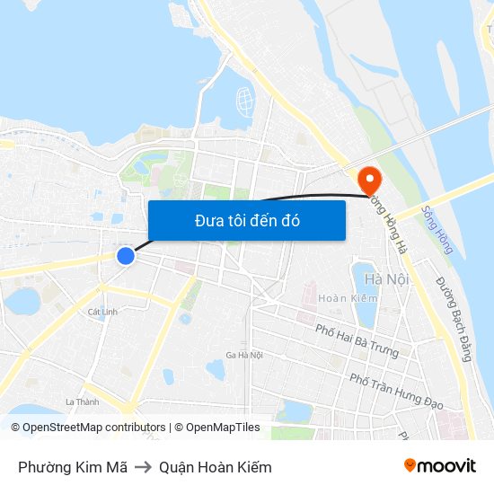 Phường Kim Mã to Quận Hoàn Kiếm map