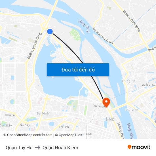 Quận Tây Hồ to Quận Hoàn Kiếm map