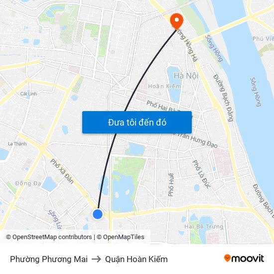 Phường Phương Mai to Quận Hoàn Kiếm map