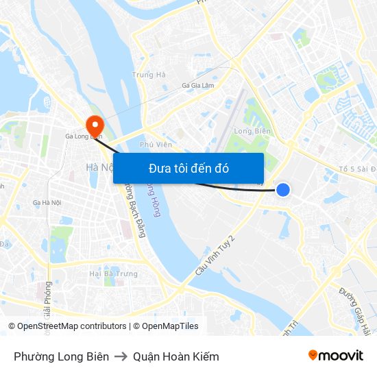 Phường Long Biên to Quận Hoàn Kiếm map