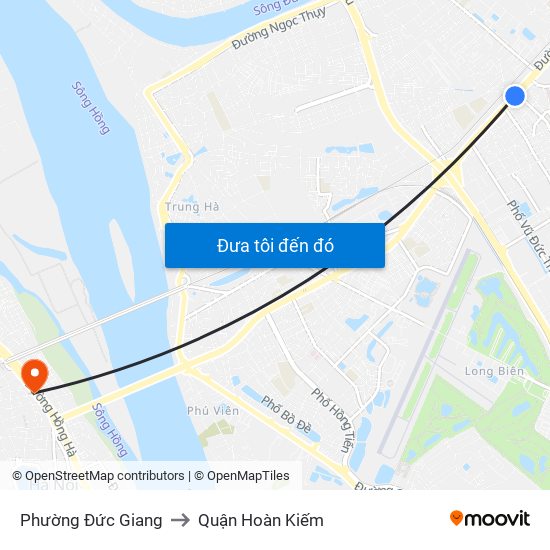 Phường Đức Giang to Quận Hoàn Kiếm map