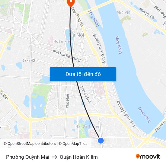 Phường Quỳnh Mai to Quận Hoàn Kiếm map