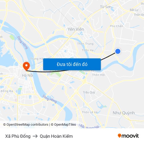 Xã Phù Đổng to Quận Hoàn Kiếm map