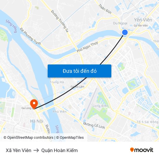 Xã Yên Viên to Quận Hoàn Kiếm map