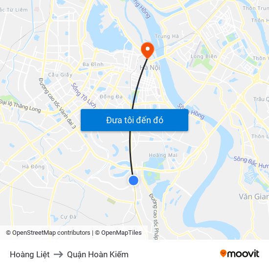 Hoàng Liệt to Quận Hoàn Kiếm map