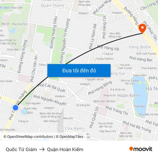 Quốc Tử Giám to Quận Hoàn Kiếm map