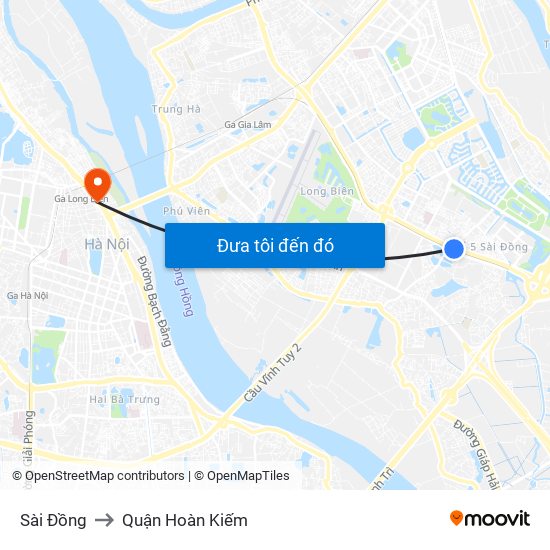 Sài Đồng to Quận Hoàn Kiếm map