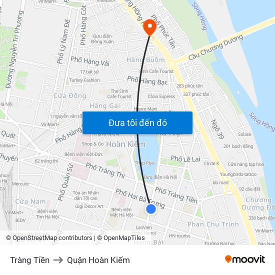 Tràng Tiền to Quận Hoàn Kiếm map