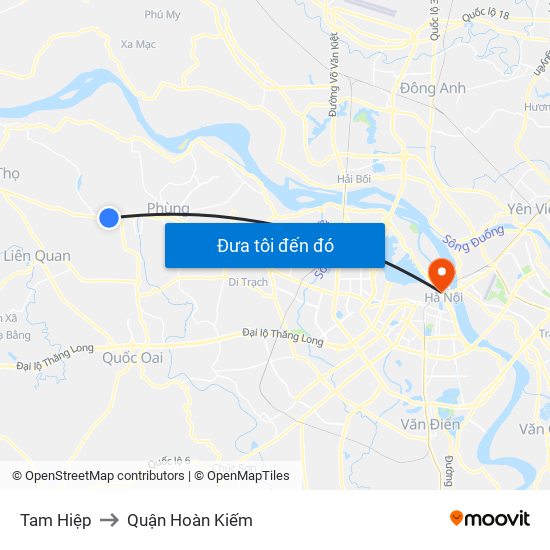 Tam Hiệp to Quận Hoàn Kiếm map