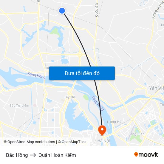 Bắc Hồng to Quận Hoàn Kiếm map