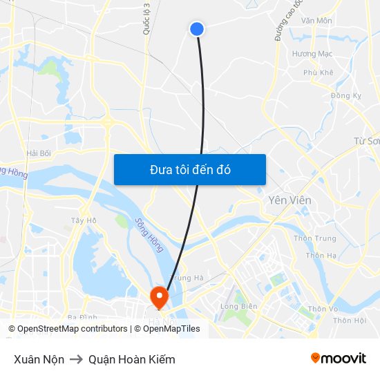 Xuân Nộn to Quận Hoàn Kiếm map