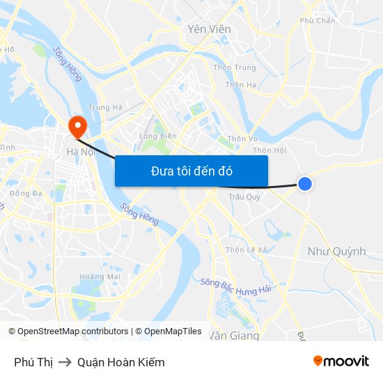Phú Thị to Quận Hoàn Kiếm map