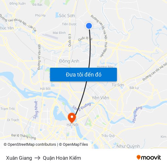 Xuân Giang to Quận Hoàn Kiếm map