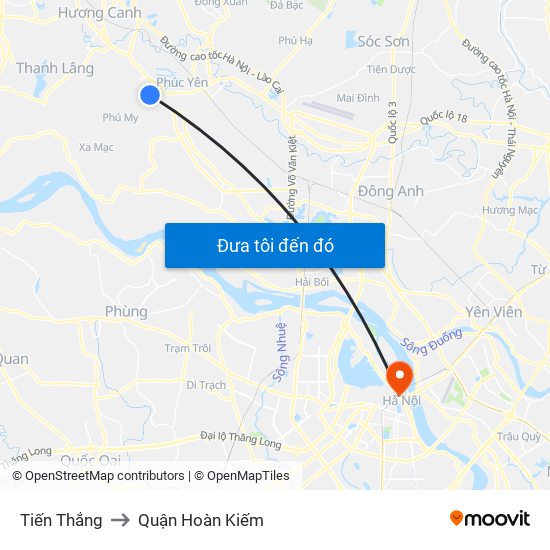 Tiến Thắng to Quận Hoàn Kiếm map