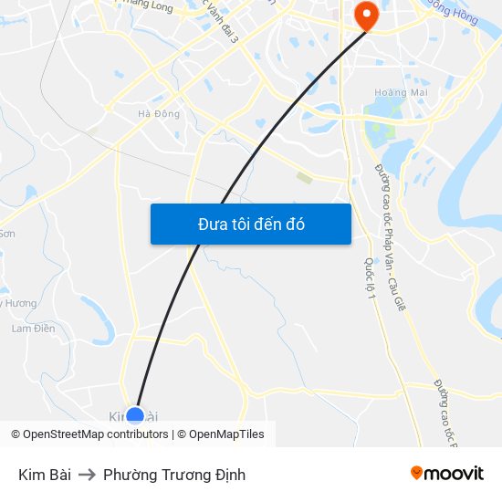 Kim Bài to Phường Trương Định map