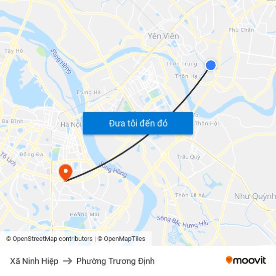 Xã Ninh Hiệp to Phường Trương Định map