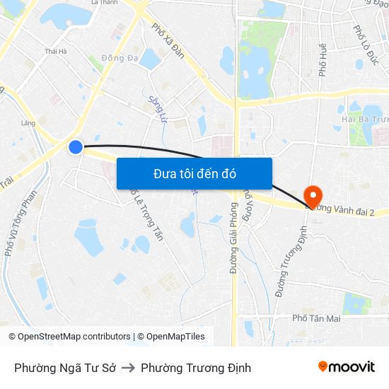 Phường Ngã Tư Sở to Phường Trương Định map