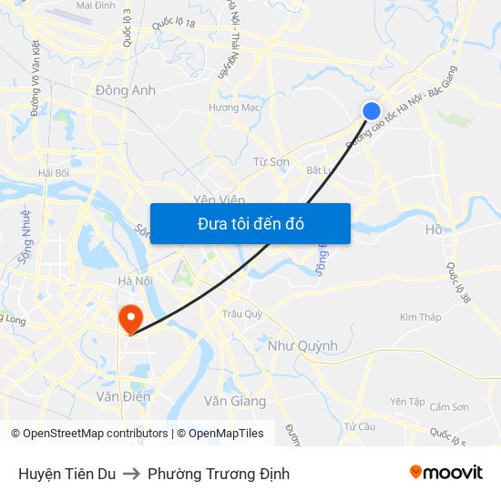 Huyện Tiên Du to Phường Trương Định map