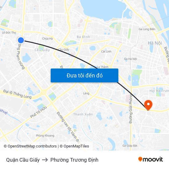 Quận Cầu Giấy to Phường Trương Định map