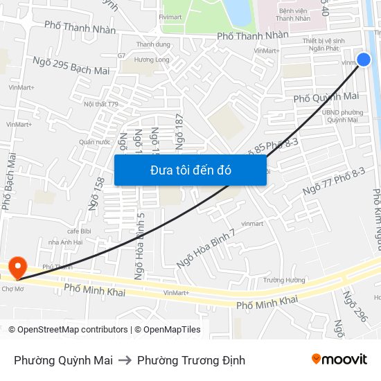 Phường Quỳnh Mai to Phường Trương Định map