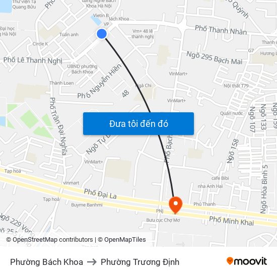 Phường Bách Khoa to Phường Trương Định map