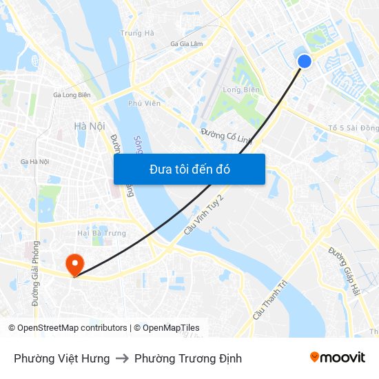 Phường Việt Hưng to Phường Trương Định map