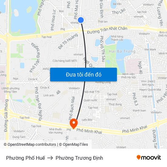 Phường Phố Huế to Phường Trương Định map