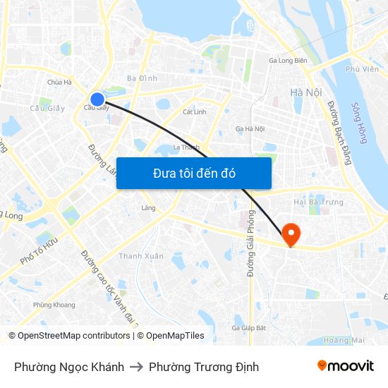 Phường Ngọc Khánh to Phường Trương Định map