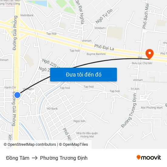 Đồng Tâm to Phường Trương Định map