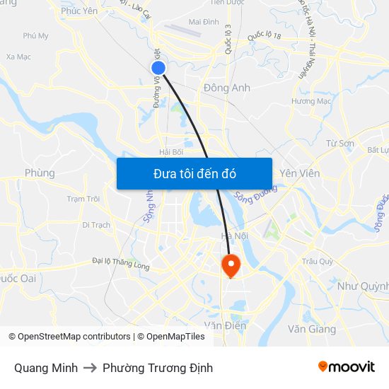 Quang Minh to Phường Trương Định map