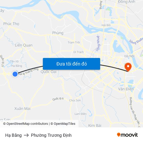 Hạ Bằng to Phường Trương Định map