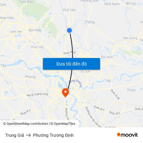 Trung Giã to Phường Trương Định map