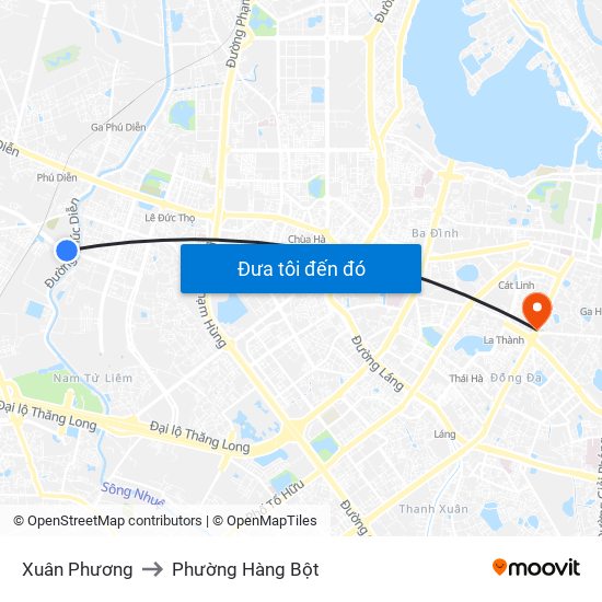 Xuân Phương to Phường Hàng Bột map