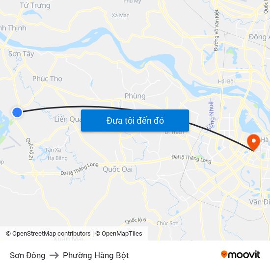 Sơn Đông to Phường Hàng Bột map