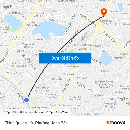 Thịnh Quang to Phường Hàng Bột map
