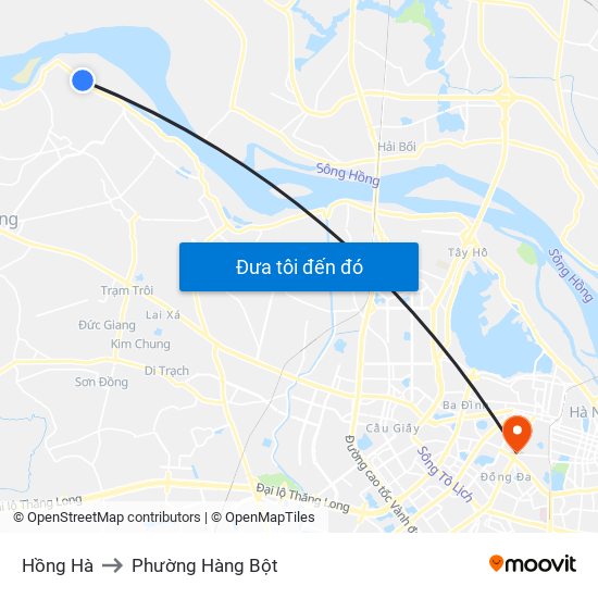 Hồng Hà to Phường Hàng Bột map