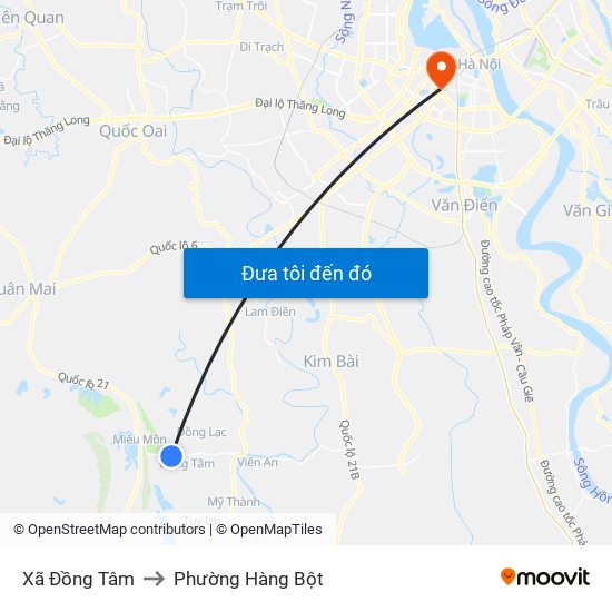 Xã Đồng Tâm to Phường Hàng Bột map