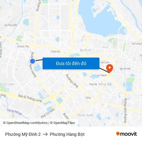 Phường Mỹ Đình 2 to Phường Hàng Bột map