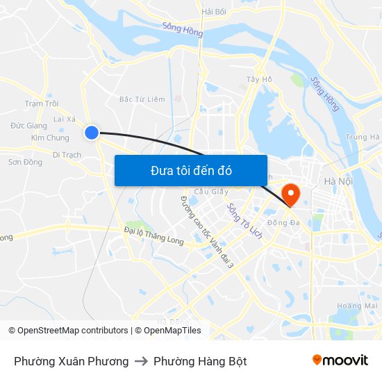 Phường Xuân Phương to Phường Hàng Bột map
