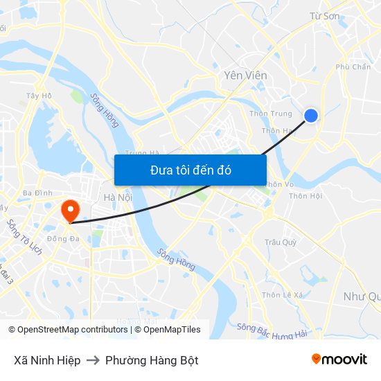 Xã Ninh Hiệp to Phường Hàng Bột map