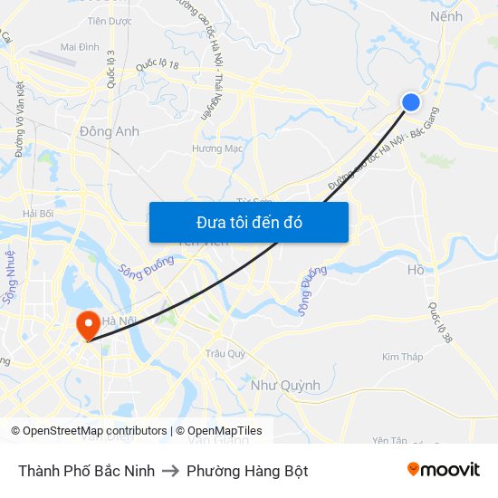 Thành Phố Bắc Ninh to Phường Hàng Bột map