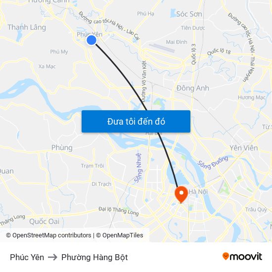 Phúc Yên to Phường Hàng Bột map