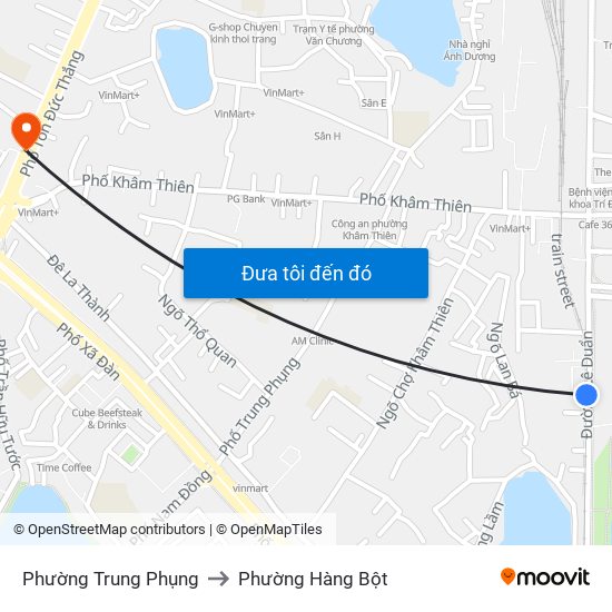 Phường Trung Phụng to Phường Hàng Bột map