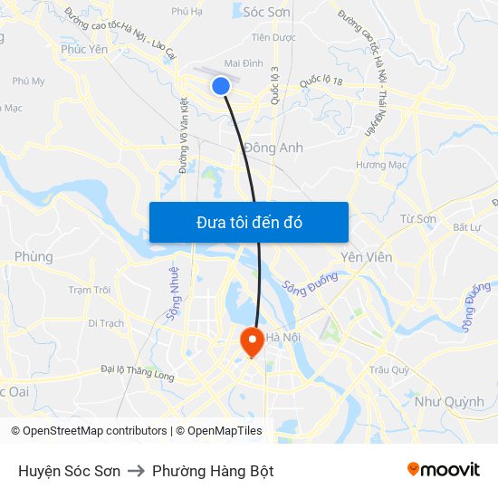 Huyện Sóc Sơn to Phường Hàng Bột map